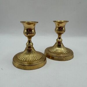 Elegant Expressions Brass Taper Holder Set 3.5" Gold Fluted Base A5020PS